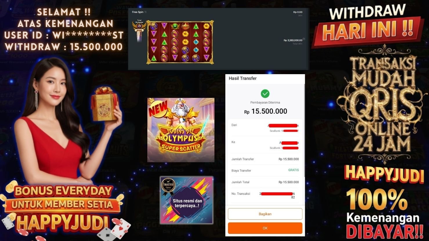 HAPPYJUDI JACKPOT SLOT GATES OF OLYMPUS SUPER SCATTER